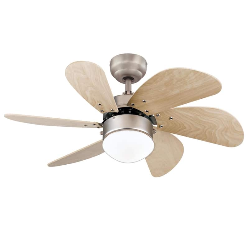 Westinghouse Lighting Turbo Swirl 30-Inch 6-Blade Indoor Ceiling Fan with Dimmable LED Light and Opal Frosted Glass - Brushed Aluminum