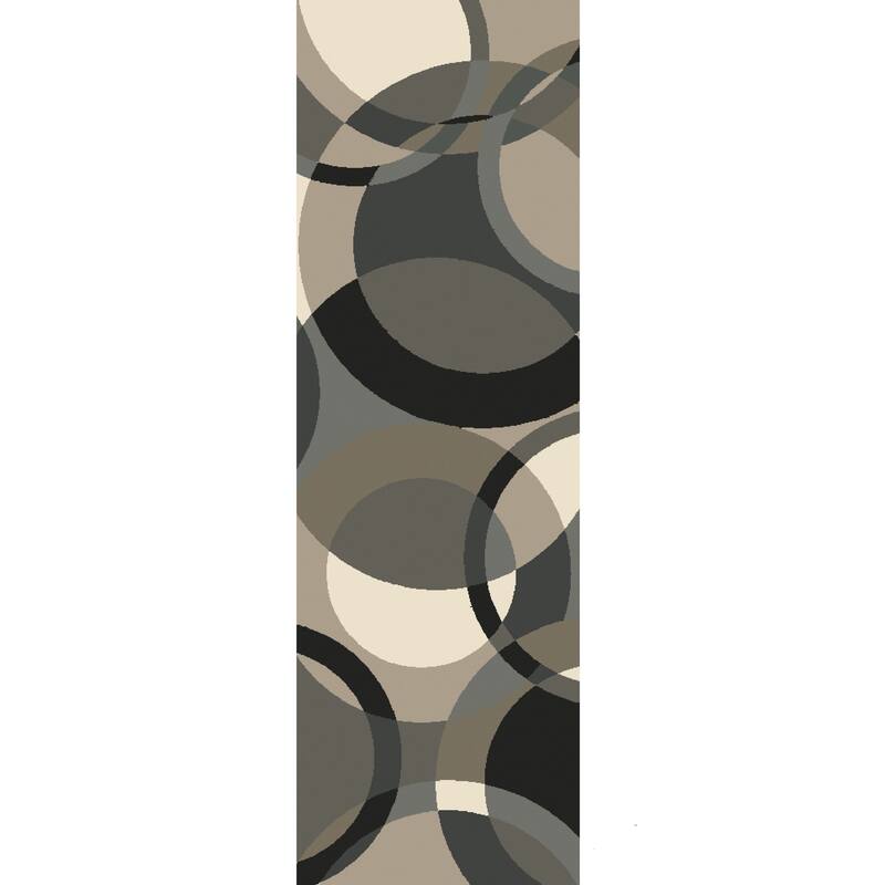 Mayflower Handmade Modern Circles Wool Area Rug - Grey - 3' x 12' Runner - Runner/Rectangle