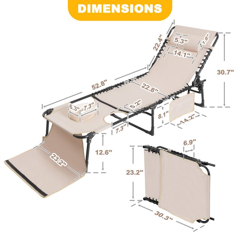 Outdoor Adjustable Oxford Lounge Chair Folding Tanning Chair with Pillow
