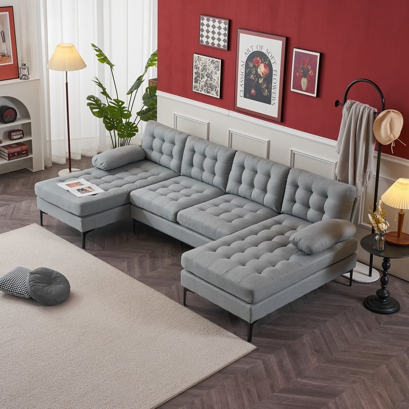 110'' 4-Seat U-Shaped Upholstered Sectional Sofa - Light Grey