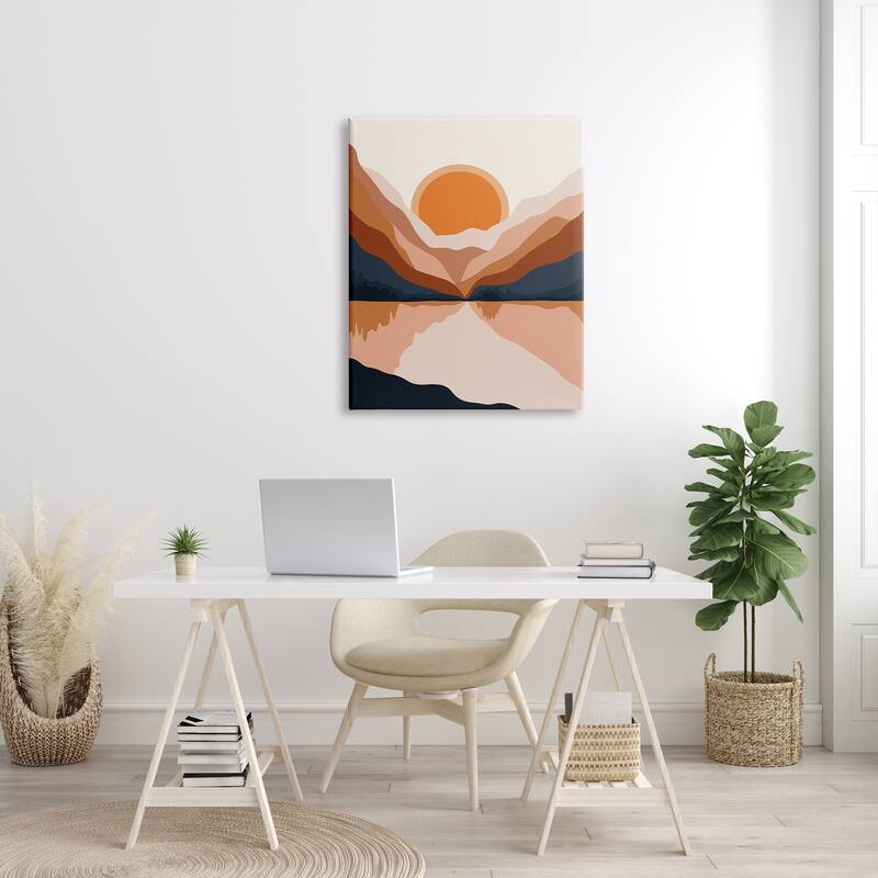 Stupell Vibrant Orange Sunrise Minimal Mountain Lake Abstraction Canvas Wall Art - Off-White