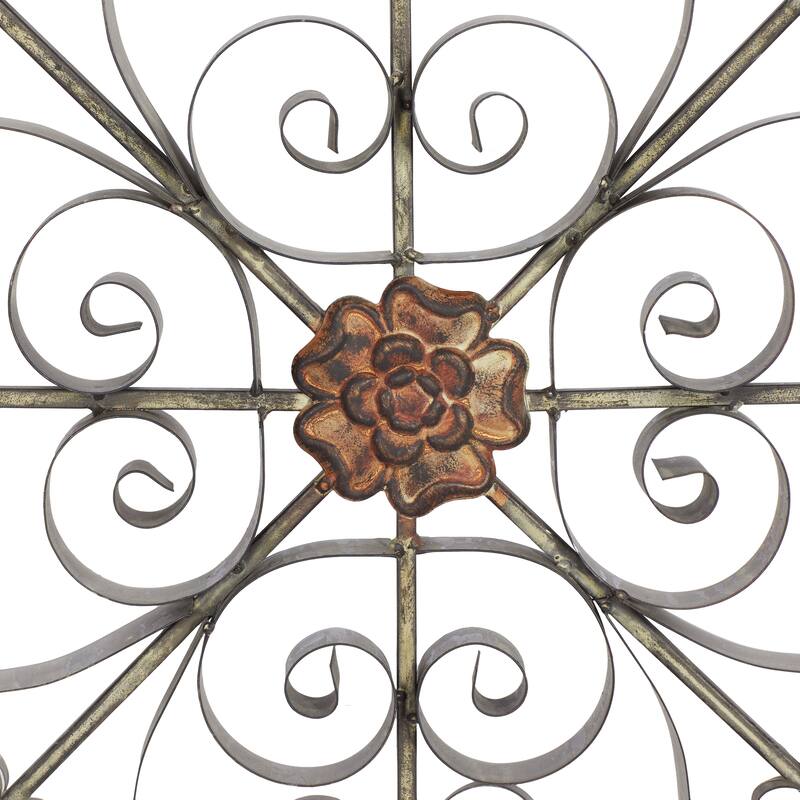 Brown Metal Medallion Fleur De Lis Home Wall Decor with Detailed Scrollwork