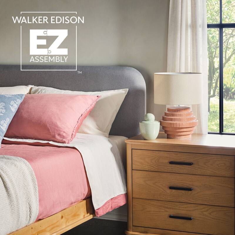 Walker Edison Solid Wood Queen Bed with Curved Upholstered Headboard