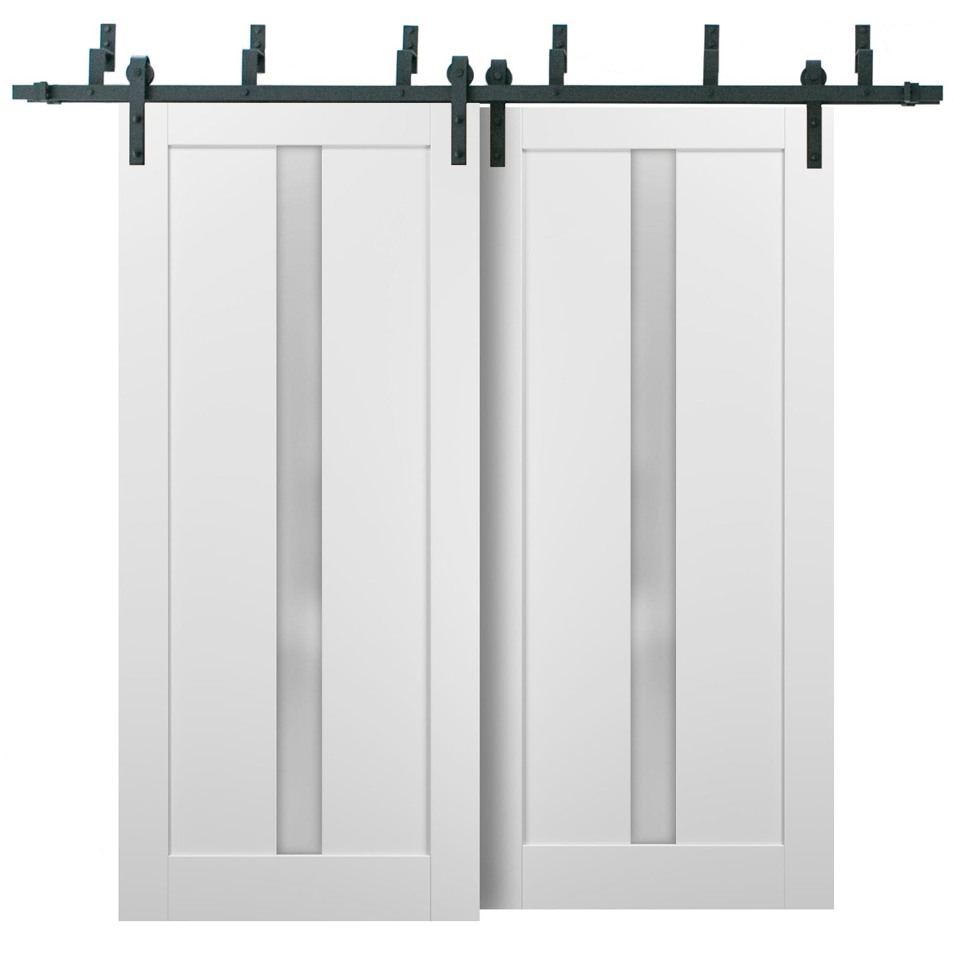 SartoDoors Quadro 4112 | Closet Door Bypass Barn Door | Solid Wood w/ Glass | 36x80, White Silk Bedroom Door Bathroom Door