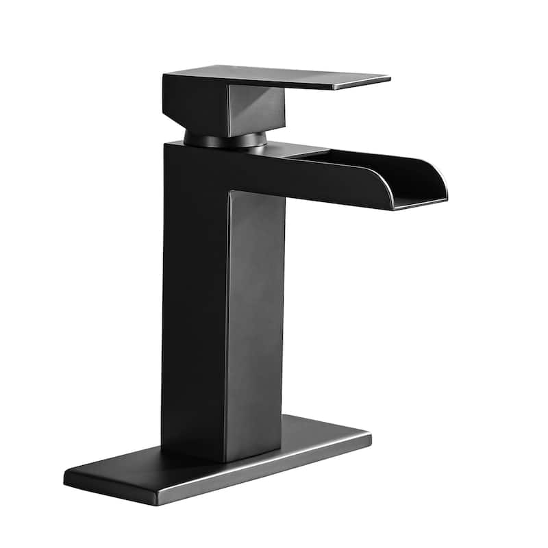 Waterfall Bathroom Faucet Single Handle Bathroom Sink Faucets 1 or 3 Hole with Deck Plate & Overflow Pop Up Drain