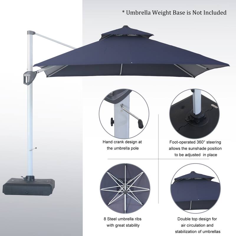 Clihome 10ft Outdoor Patio Cantilever Square Umbrella with Protective Cover