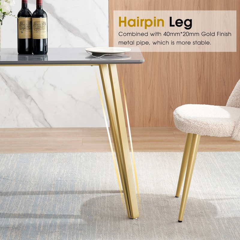 ivinta White Marble Dining Table, Modern Rectangle 55 inch Dining Room Table