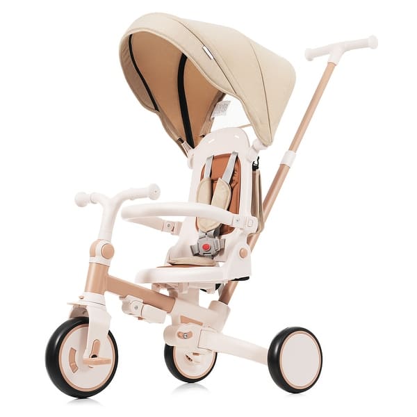 slide 2 of 14, 7 in 1 Baby Tricycle, Foldable Toddler Tricycle with Removable and Adjustable Parent Handle, Toddler Push Bike - Light Brown Light Brown