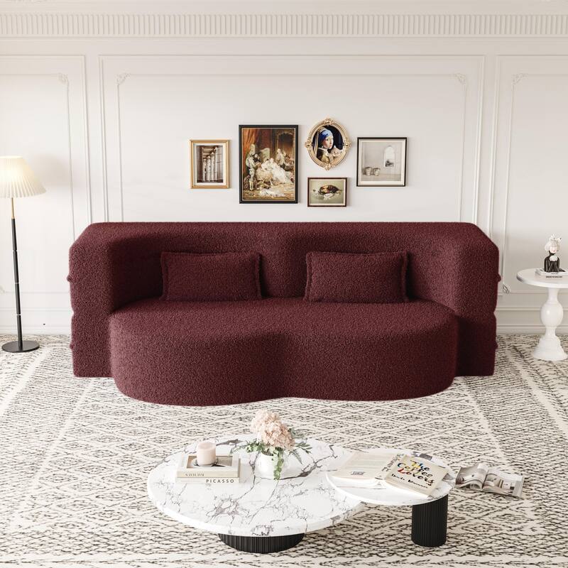 Convertible Teddy Fabric Foam-Filled Sleeper Sofa Bed - Burgundy