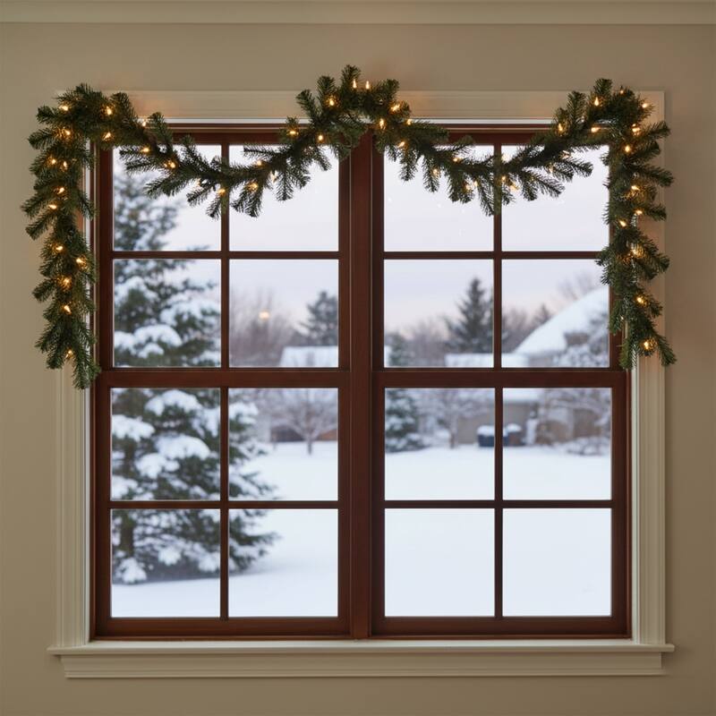 9' x 12" Green Beaver Pine Artificial Christmas Garland, Clear Lights