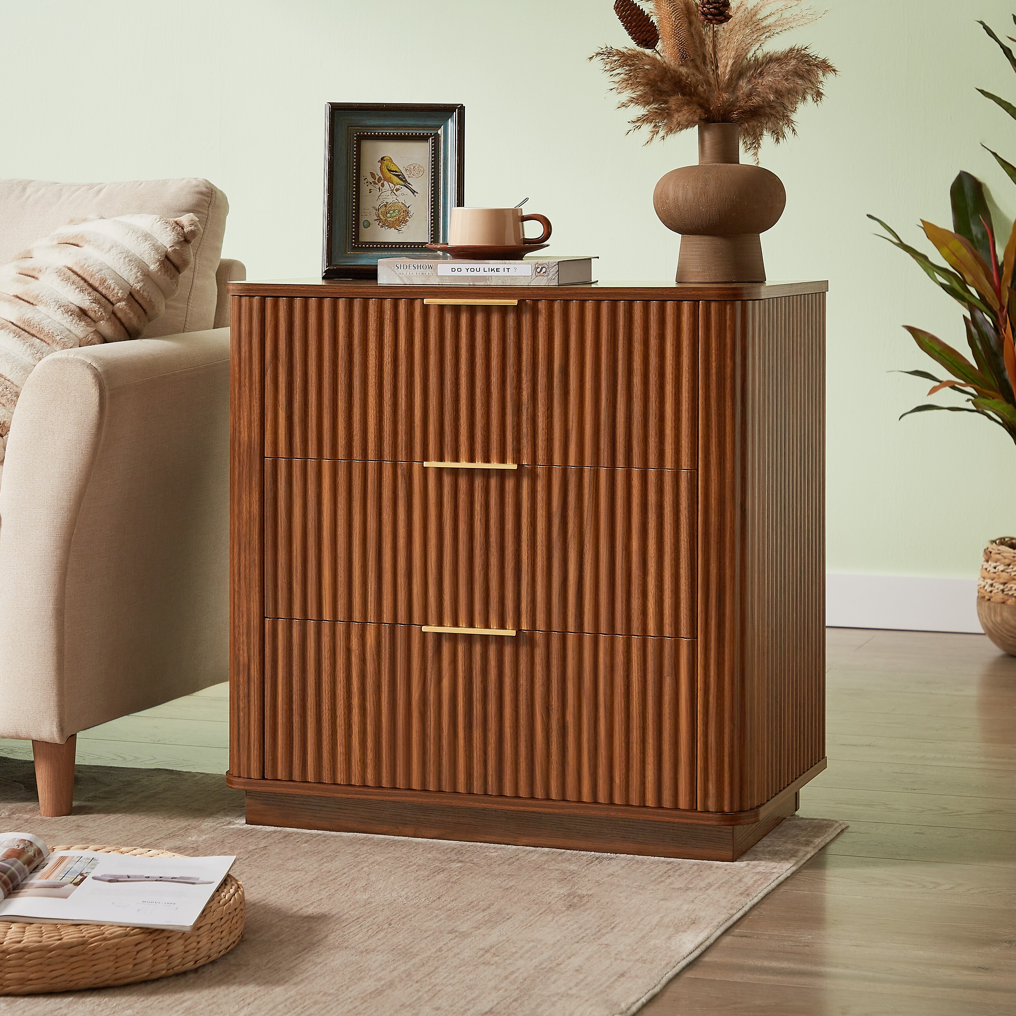 3 Drawers Drasser 2pcs, 27.6'' Wide Modern Chest Of Drawers Curved