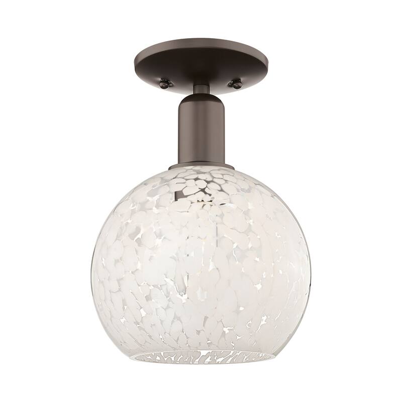Innovations Lighting 716-1C-12-8 White Mouchette Semi-Flush White - Oil Rubbed Bronze / White Mouchette