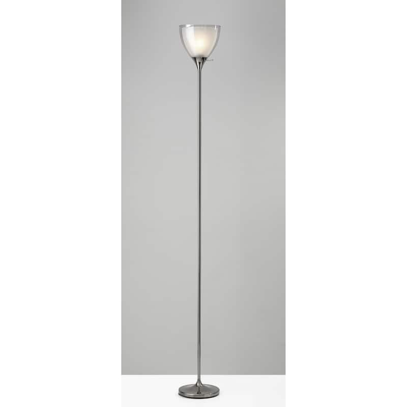 Shiny Chrome Finish Metal Torchier with Frosted Inner Shade - 8" x 8" x 72"