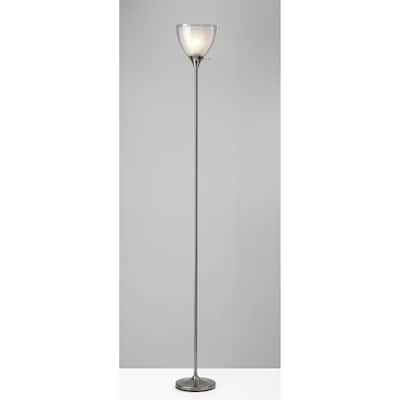 Shiny Chrome Finish Metal Torchier with Frosted Inner Shade - 8" x 8" x 72"
