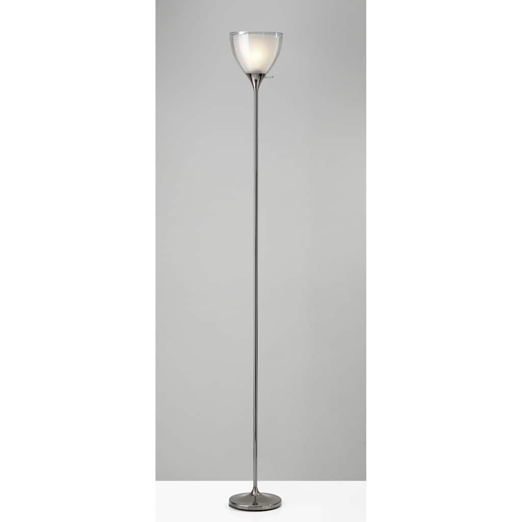Shiny Chrome Finish Metal Torchier with Frosted Inner Shade - 8" x 8" x 72"