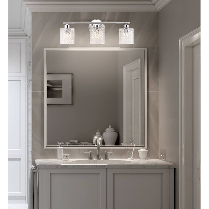 Manhattan Vintage Iron/Chevron Pattern Glass Farmhouse Cottage LED Vanity Light, by JONATHAN Y