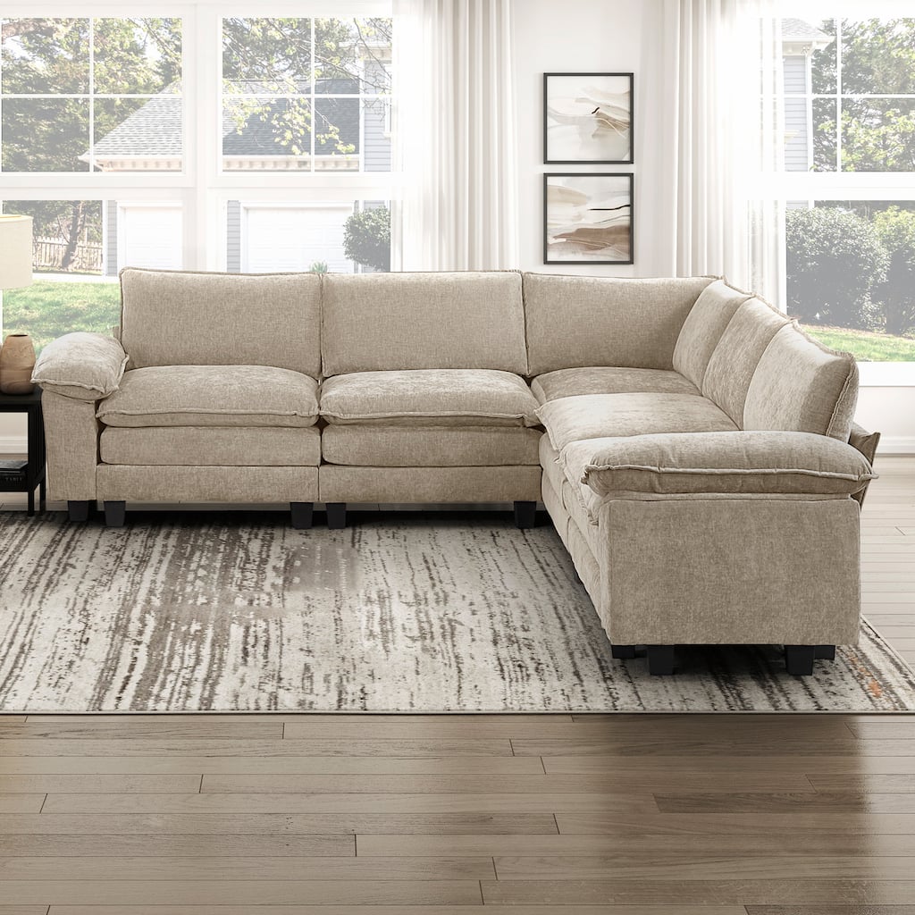 Terra Chenille 5-Piece Modular Sectional Sofa - Wood Finish Feet