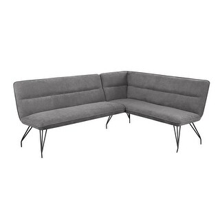 Fabric Upholstered L-Shaped Nook Dining Bench in Grey and Black