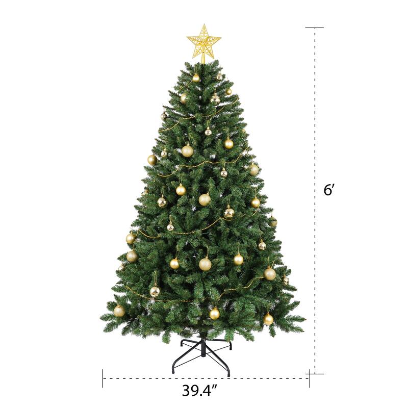6FT Pre-Lit Artificial Christmas Tree with 250 LED Lights, 1000 Tips and Metal Stand, Hinged PVC Design