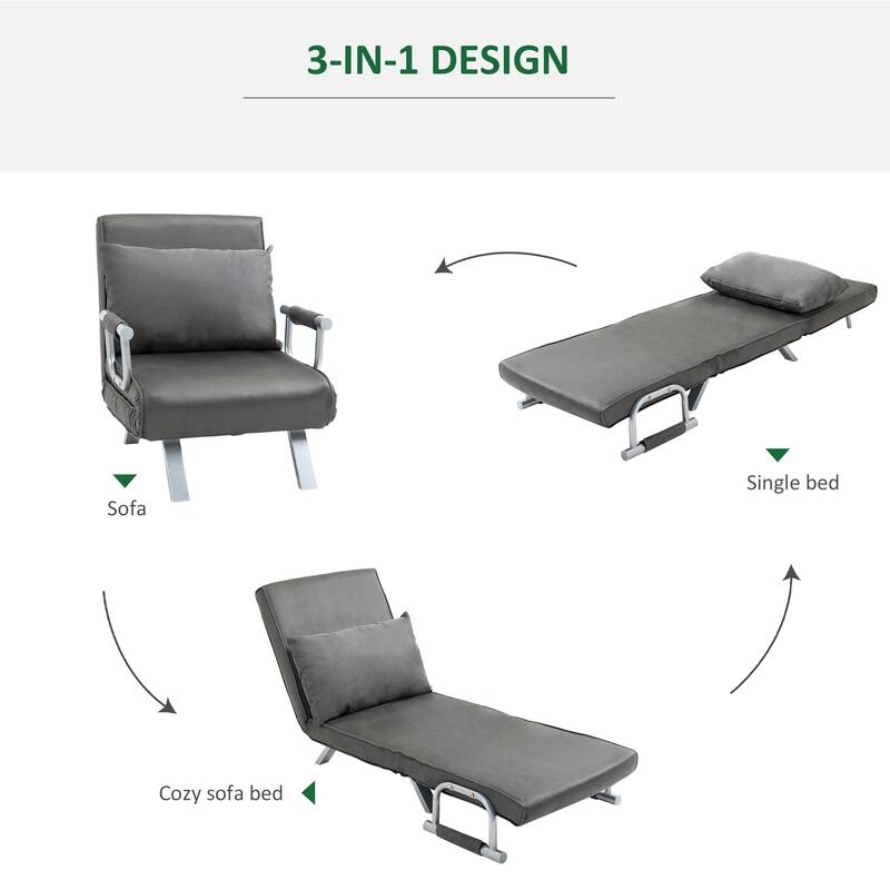 HOMCOM Single Person Folding 5 Position Convertible Sofa Bed Sleeper Chair Chaise Lounge Couch w/Pillow & Steel Frame