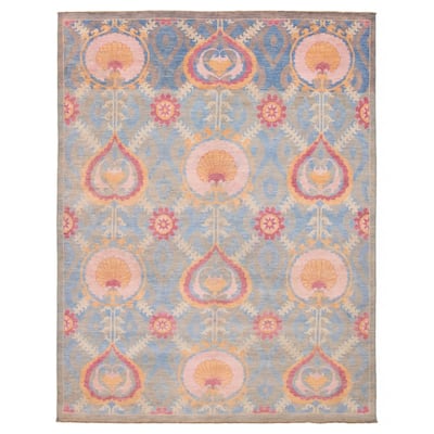 ECARPETGALLERY Hand-knotted Abstract Lahore Legacy Blue, Grey Wool Rug - 7'11 x 10'3