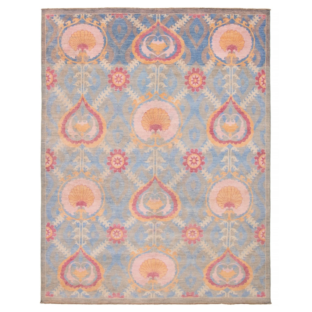 ECARPETGALLERY Hand-knotted Abstract Lahore Legacy Blue, Grey Wool Rug - 7'11 x 10'3