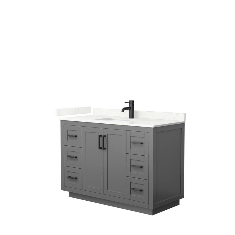 Miranda 48-inch Single Vanity, Quartz Top - Dark Gray, Black Trim, Giotto Quartz Top