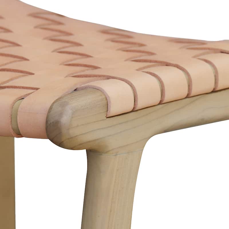 Poly and Bark Banda Teak & Leather Counter Height Stool - Solid Wood Frame
