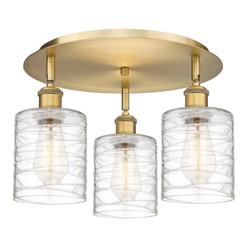 Innovations Lighting Cobbleskill - 3 Light 17" Flush Mount - Deco Swirl/Brushed Brass