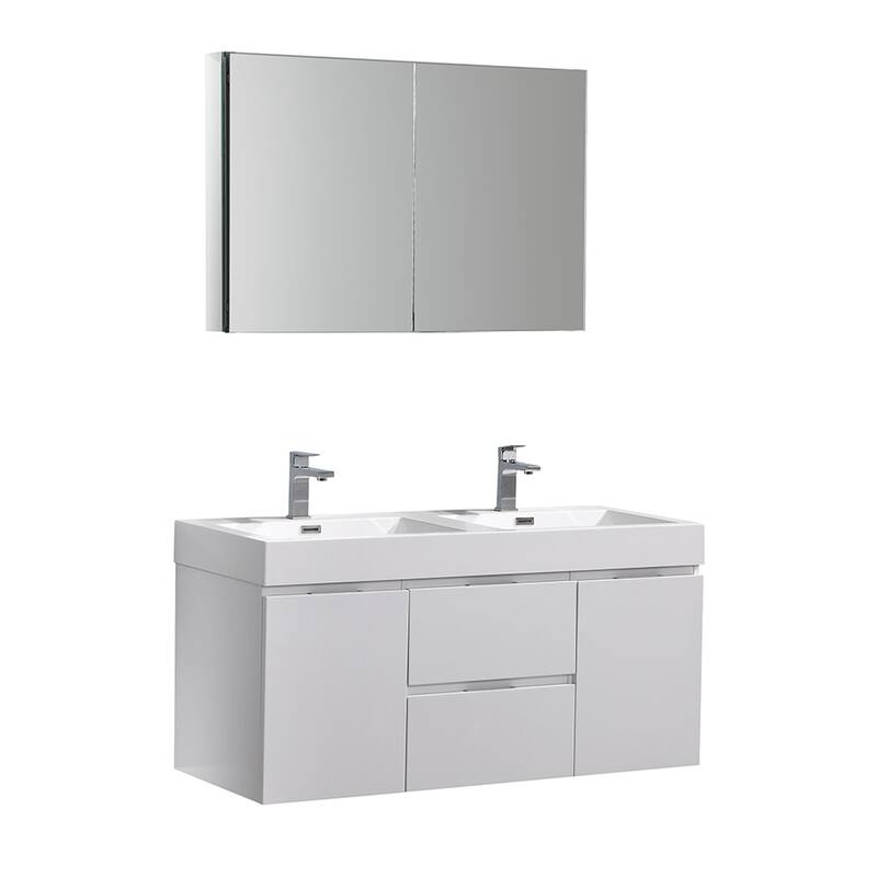 Fresca Senza 48" Wall Mounted / Floating Double Vanity Set with Wood - Glossy White