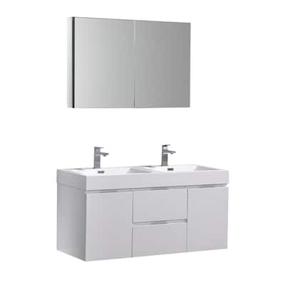 Fresca Senza 48" Wall Mounted / Floating Double Vanity Set with Wood