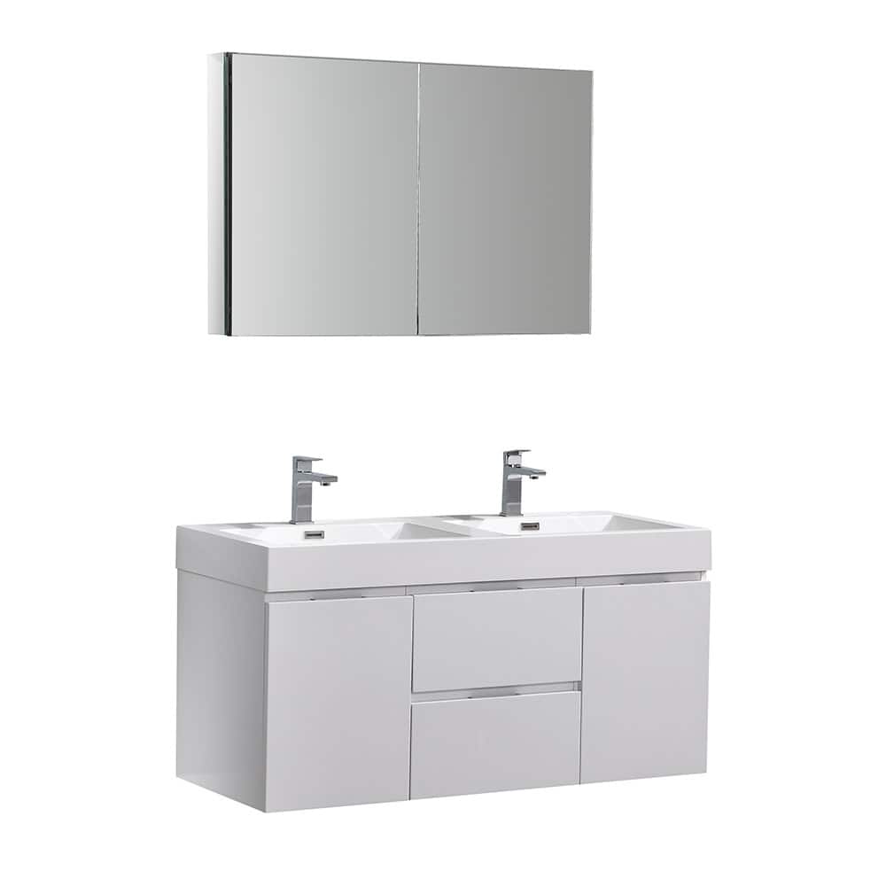 Fresca Senza 48" Wall Mounted / Floating Double Vanity Set with Wood