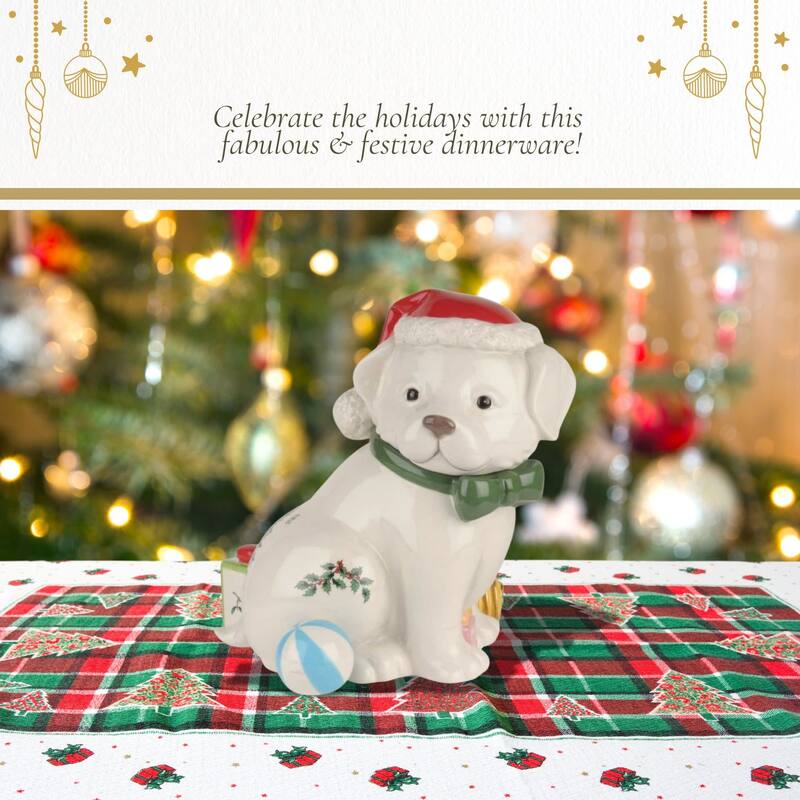 Spode Christmas Tree Puppy Cookie Jar - 9.25" D x 10" H