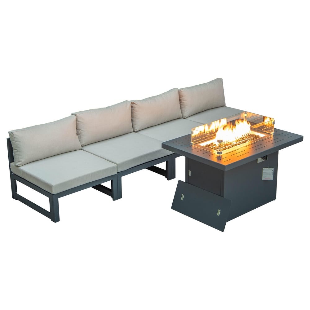 Chelsea Modern 5-Piece Outdoor Conversation Set with Rust-Proof Aluminum Frame & All-Weather Sectional & Coffee Table