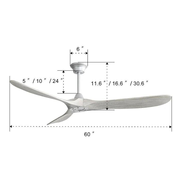 60 Inch Modern Ceiling Fan With 6 Speed Remote Control 3 Solid Wood Blade For Living Room
