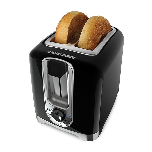 Black & Decker 2-Slice Toaster with Extra Wide Slot Push-Button Functions,  Shade Selector and Swing-Down Crumb Tray, Black/Stainless Steel