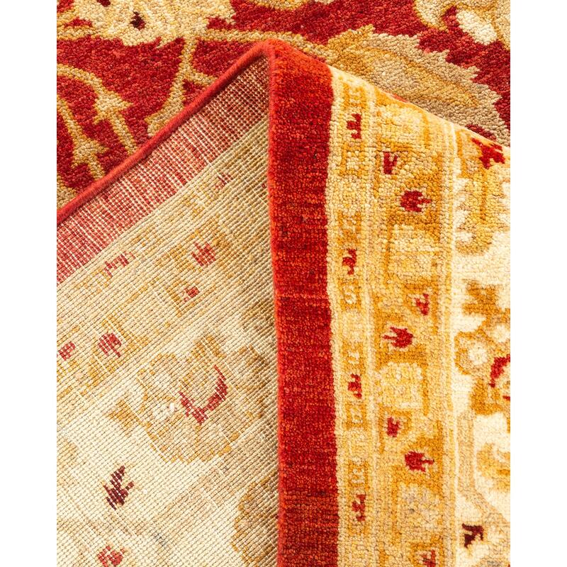 Overton Handknotted Wool Contemporary Floral Orange Area Rug - 6' x 9'