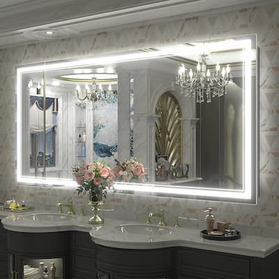 KIOTEE Frameless Front lit LED Lighted Anti-Fog Tempered Glass Bathroom Vanity Mirror with ETL and 3-Year Warranty