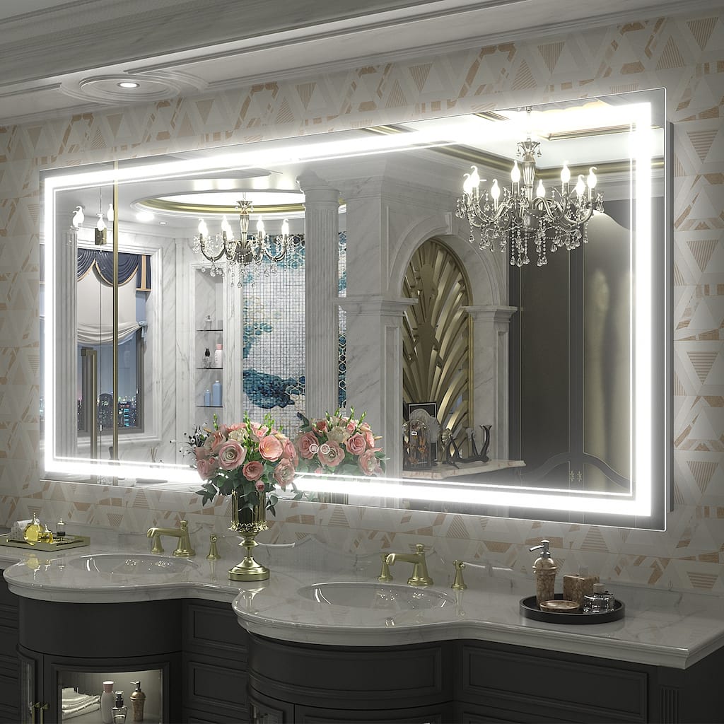 KIOTEE Frameless Front lit LED Lighted Anti-Fog Tempered Glass Bathroom Vanity Mirror with ETL and 3-Year Warranty