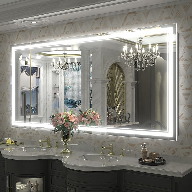 KIOTEE Frameless Front lit LED Lighted Anti-Fog Tempered Glass Bathroom Vanity Mirror with ETL and 3-Year Warranty - 60x30