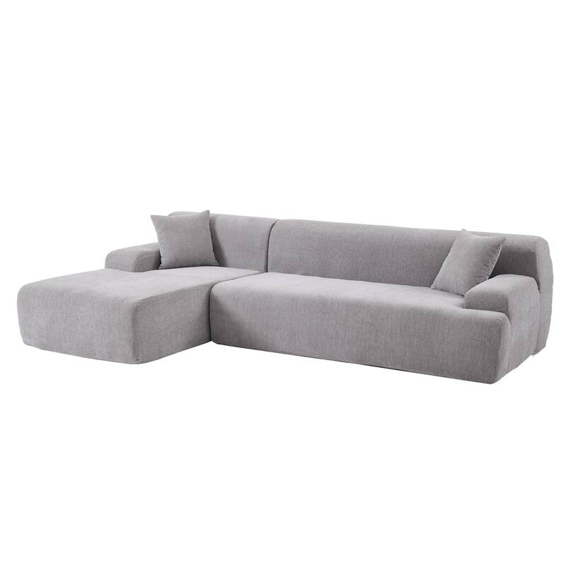 L-Shape Modular Sectional Sofa with Chaise Lounge, Oversized Chenille Upholstered Sofa, 3 Seater Sofa with 2 Throw Pillows