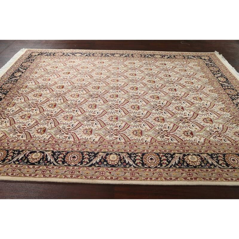 Vegetable Dye Floral Oriental Kashan Wool/ Silk Area Rug Hand-knotted - 8'1" x 10'8"