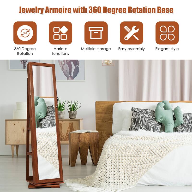 Costway 360degree Rotatable Jewelry Cabinet 2-in-1 Lockable Mirrored - See Details