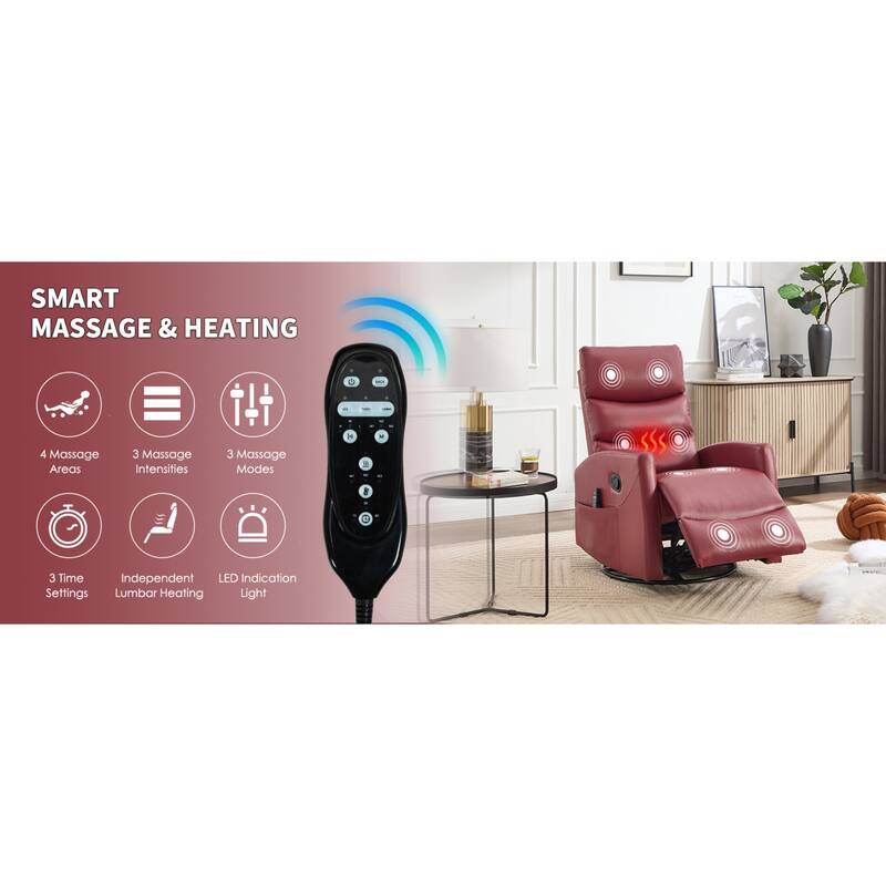 Roomfitters Manual Swivel Rocker Recliner Chair with Heat and Massage Fabric Glider Lounge Sofa for Living Room