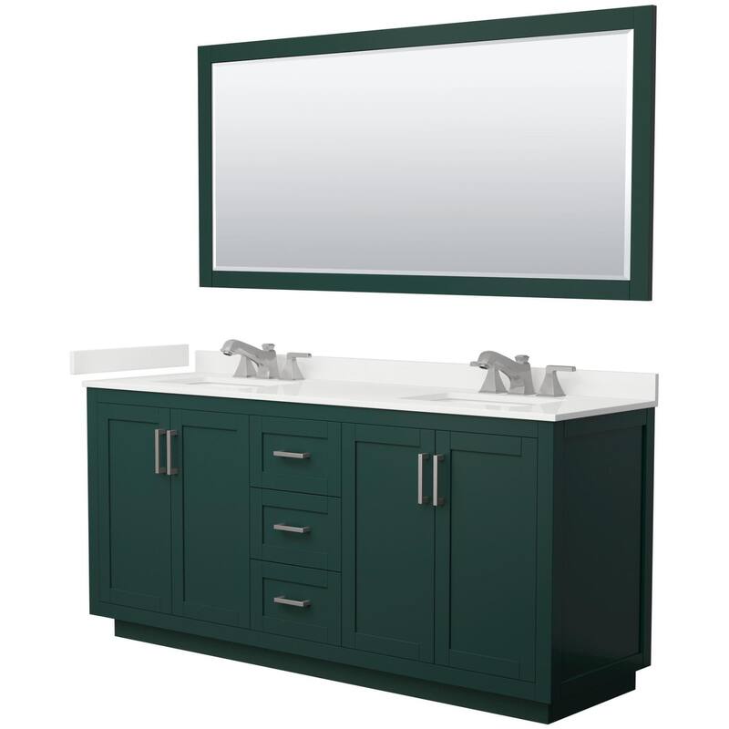Wyndham Collection WCF292972D-QTZ-US3M70 Miranda 72" Free Standing - Green / White Quartz Top / Brushed Nickel Hardware