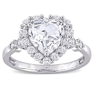 Miadora 10k White Gold 3ct TGW Created White Sapphire and Diamond Heart Halo Engagement Ring