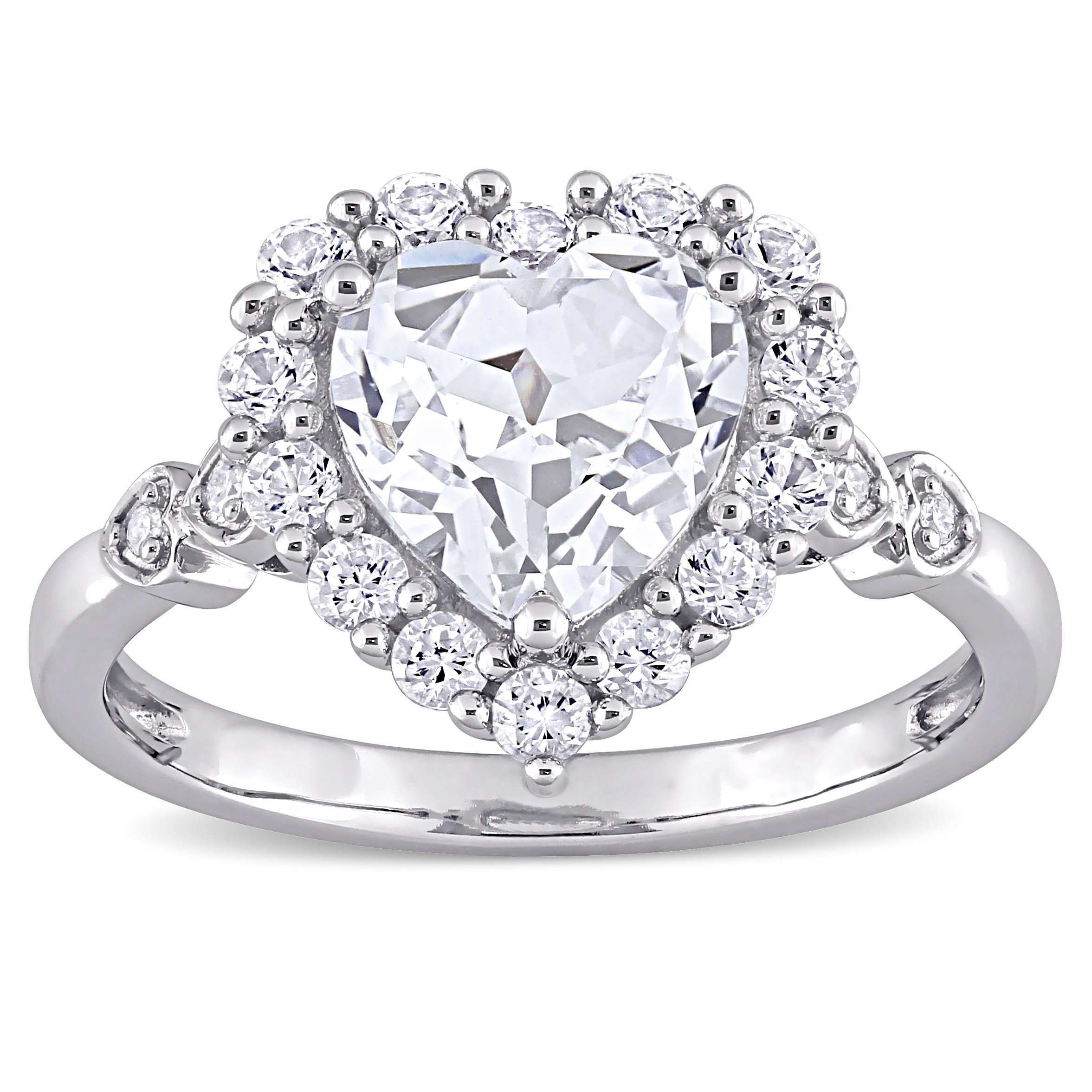 Miadora 10k White Gold 3ct TGW Created White Sapphire and Diamond Heart Halo Engagement Ring