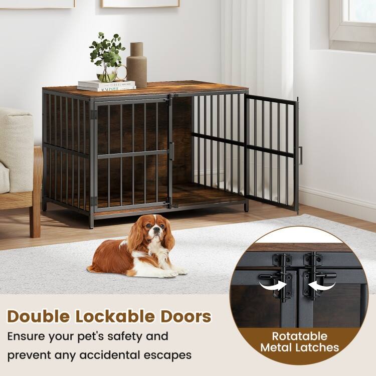 Dog Cage with Lockable Doors and Side Table Indoor Kennel Crate for Small and Medium Dogs