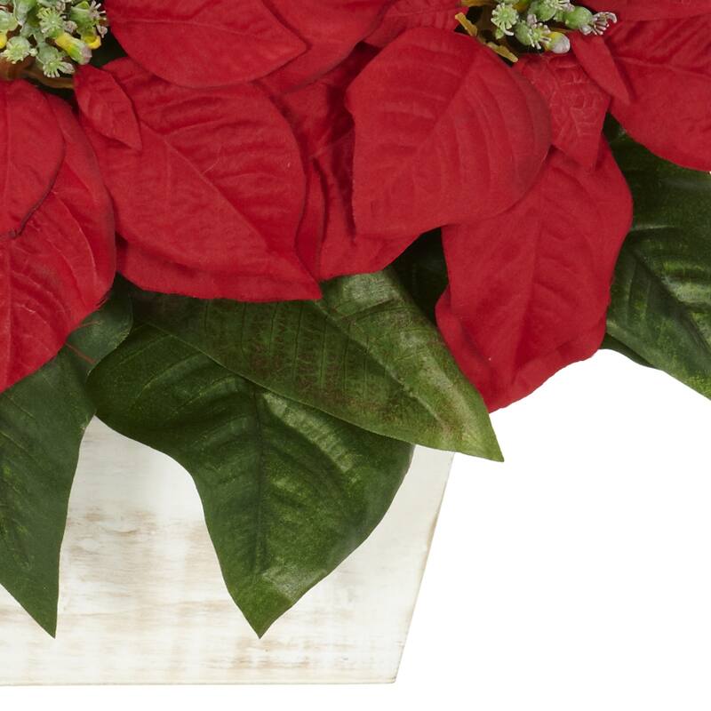 16.5" Red Poinsettia Artificial Silk Flower Arrangement Planter