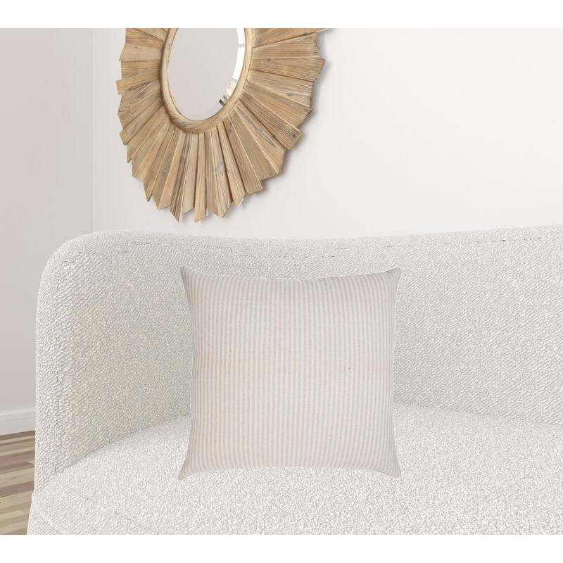 HomeRoots 20" X 20" Beige And White 100% Cotton Striped Zippered Pillow